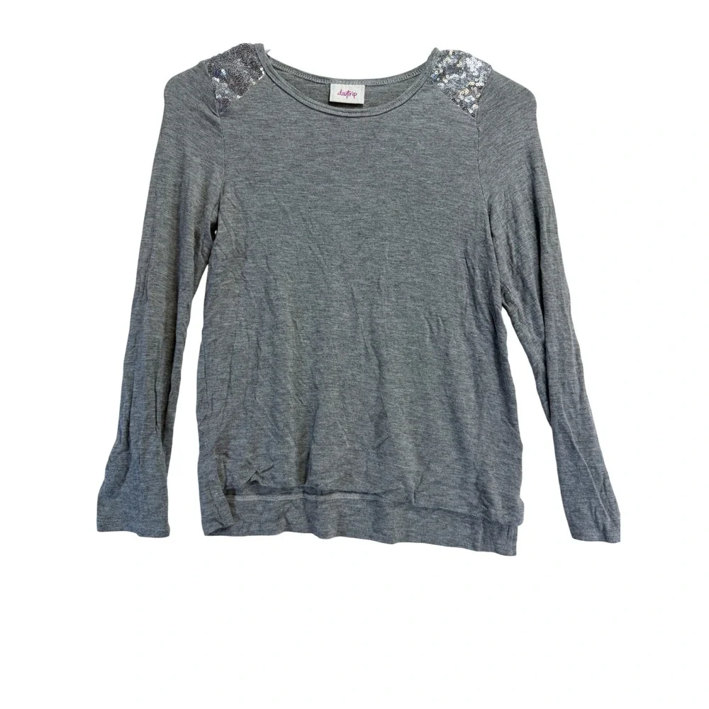 Daytrip Kids Girls Heather Gray Sequin Shoulder Long Sleeve Top Medium